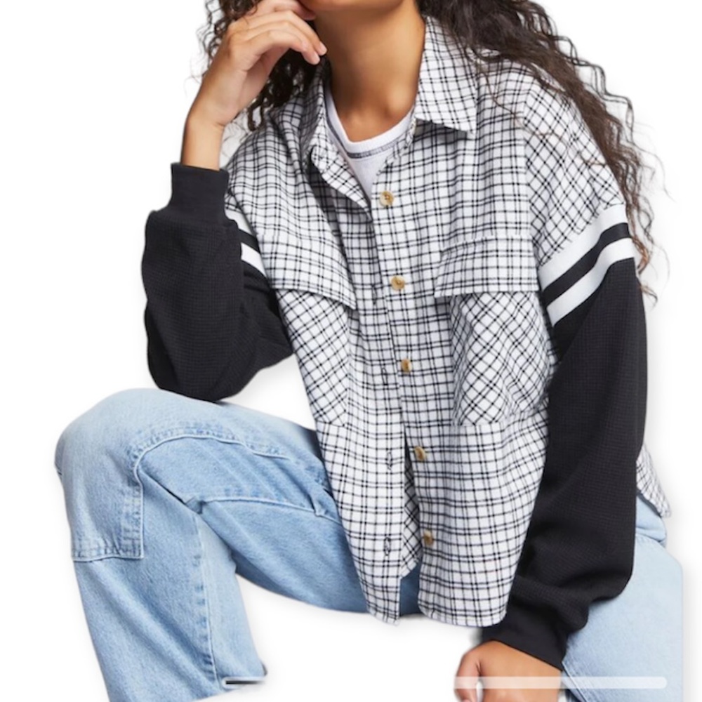 Forever21 Women’s Reworked Plaid Combo Flannel Shirt Size Large